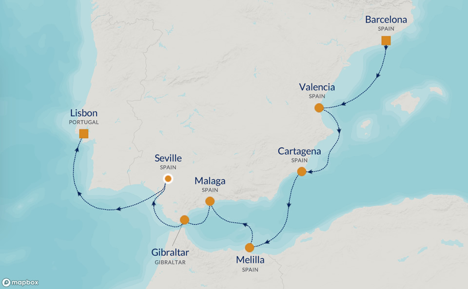 2025 Iberian Peninsula Golf Cruise Map