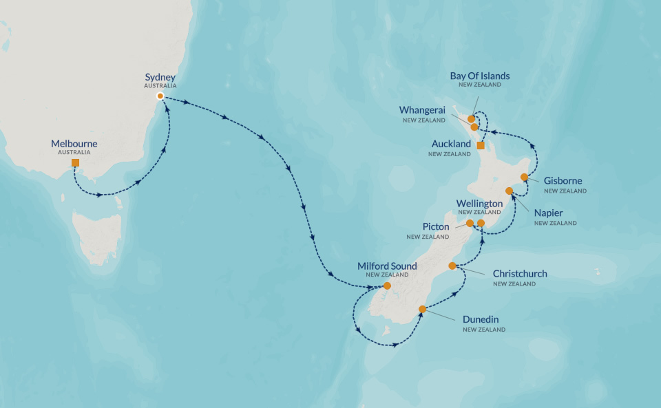 2025 NEW ZEALAND &
AUSTRALIA GOLF CRUISE Map