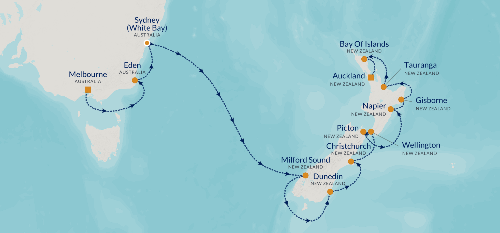 2026 NEW ZEALAND &
AUSTRALIA GOLF CRUISE Map