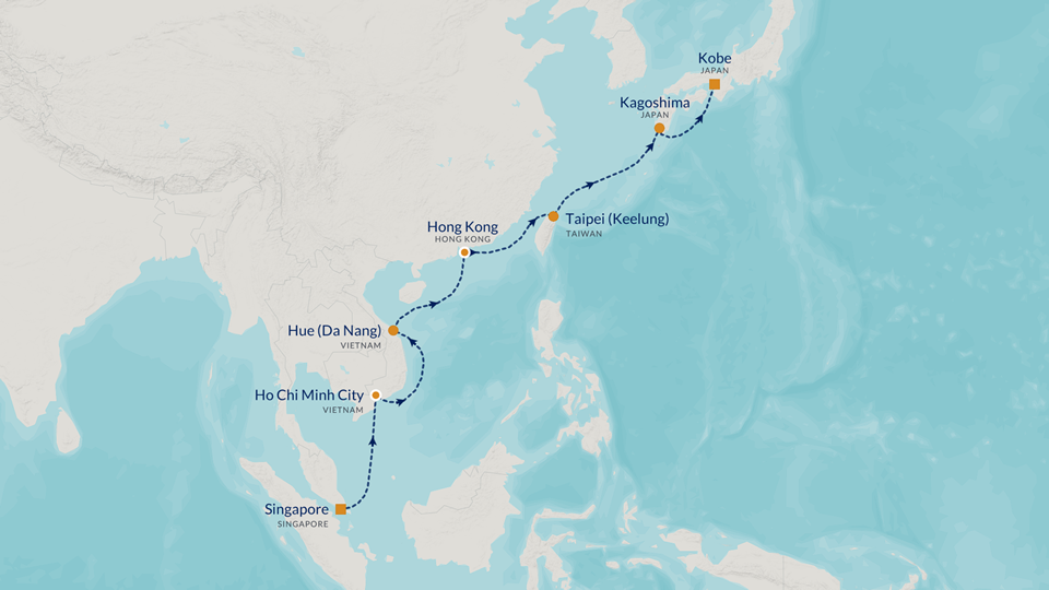 PerryGolf 2026 Vietnam, Hong Kong & Japan Golf Cruise Map